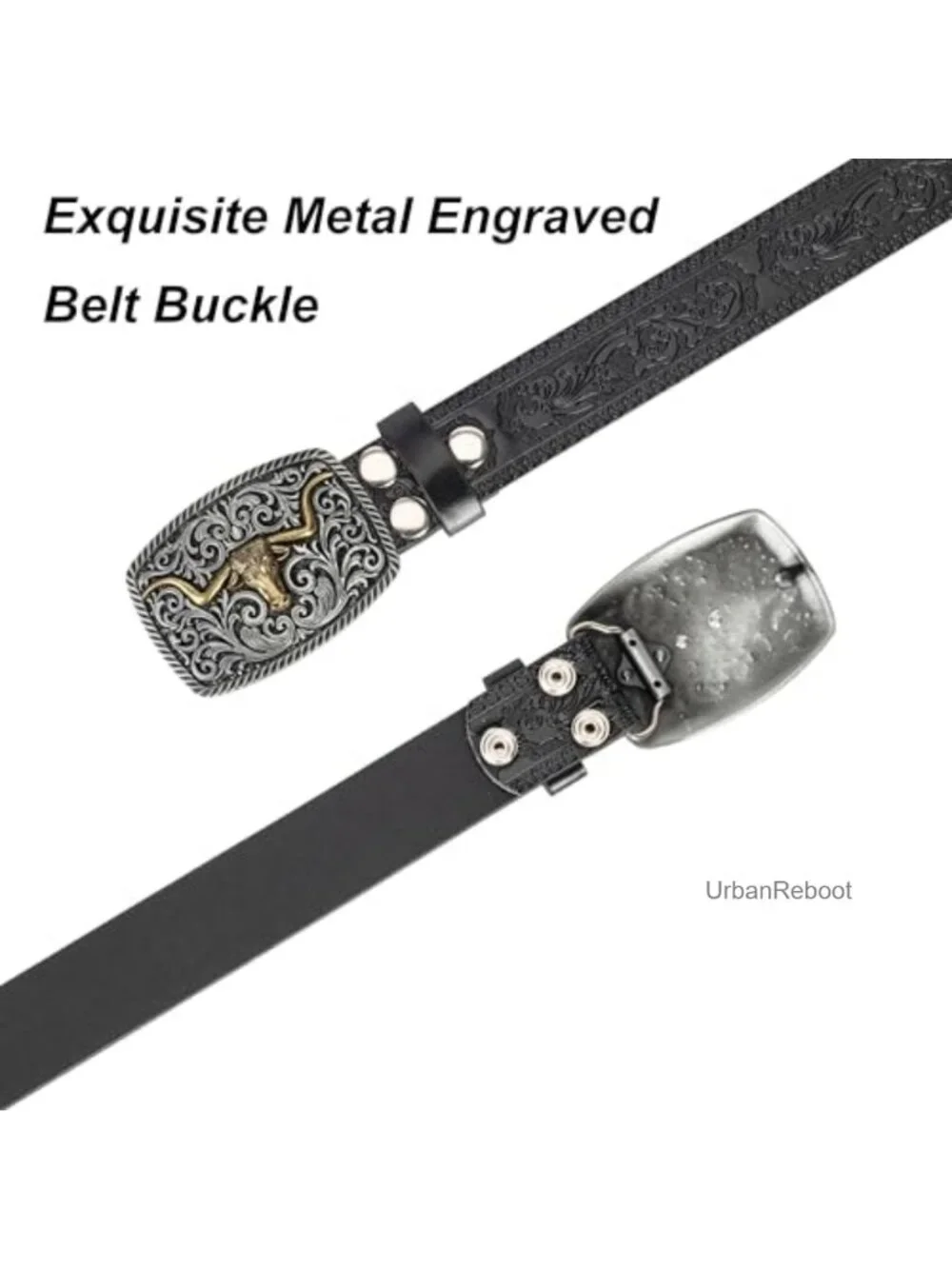 Women's Western PU Leather Belt Turquoise Oval Buckle Embossed Cowboy Belt